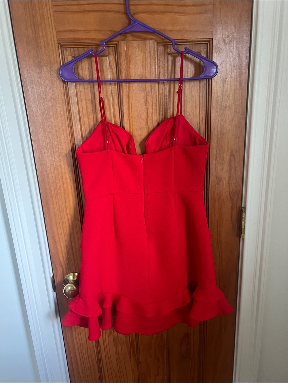 Red Spaghetti-Strap Ruffle Mini Dress - Picture 2 of 3